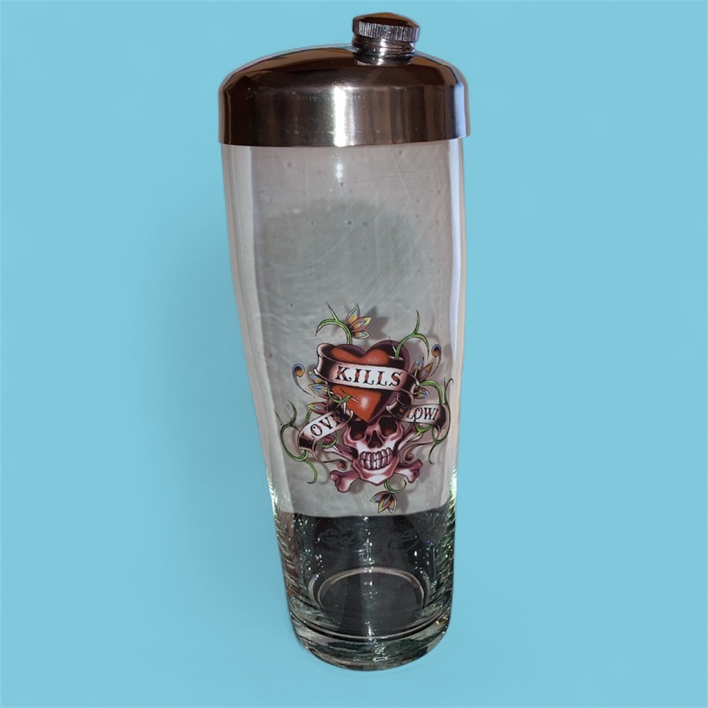 Ed Hardy By Christian Audigier Heart&Skull Love Kills Slowly Martini Shaker EUC